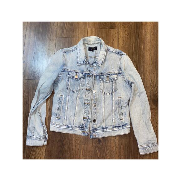 J.Crew Indigo Denim Jacket Size M Hand-Painted Custom Back Distressed Light Wash - Picture 2 of 8
